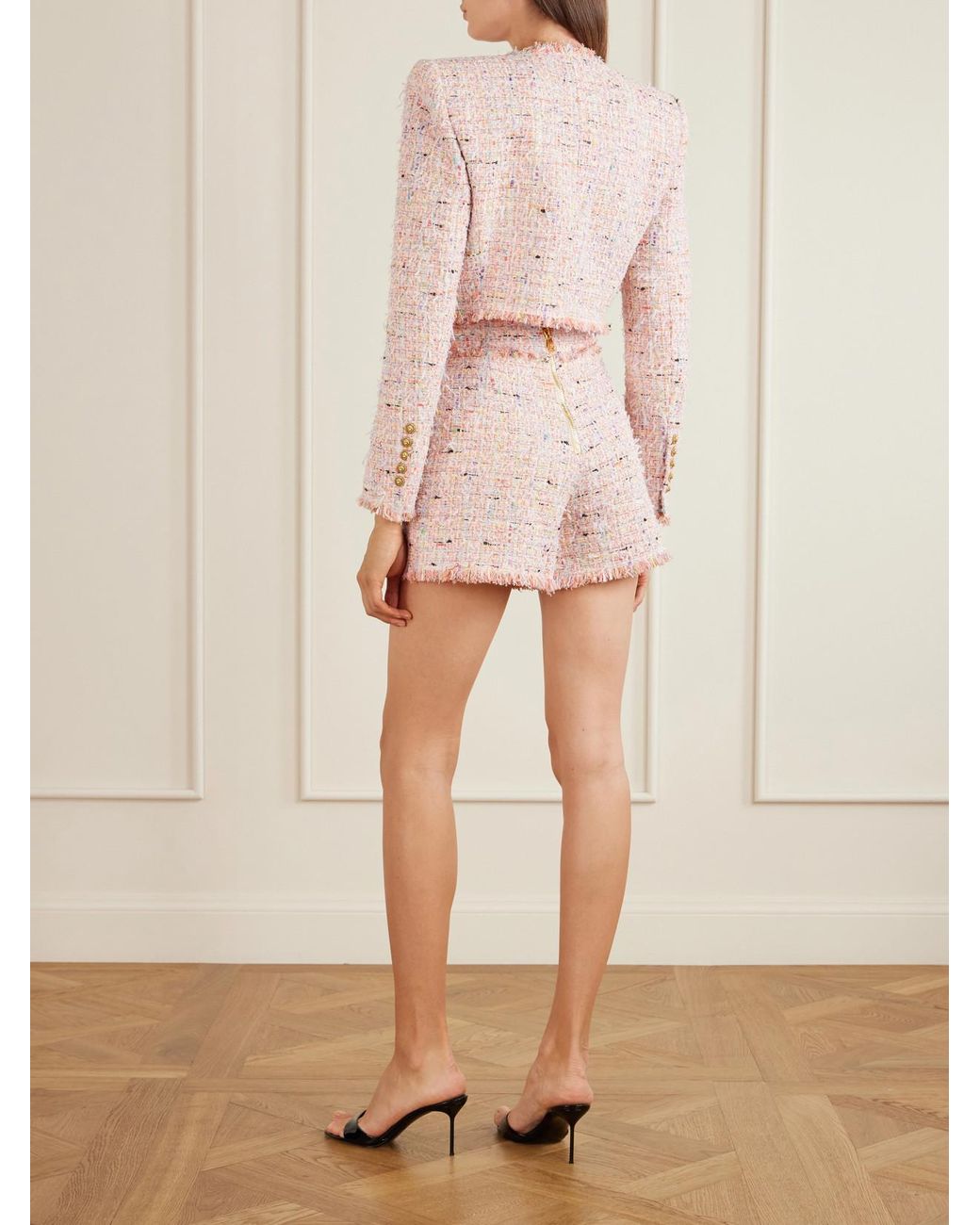 Balmain Pink Tweed Cropped Jacket