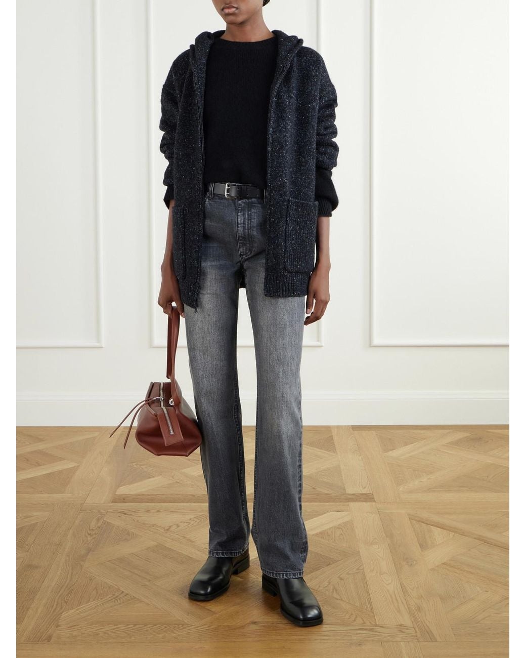 Tibi Blue Hooded Wool-Blend Tweed Jacket