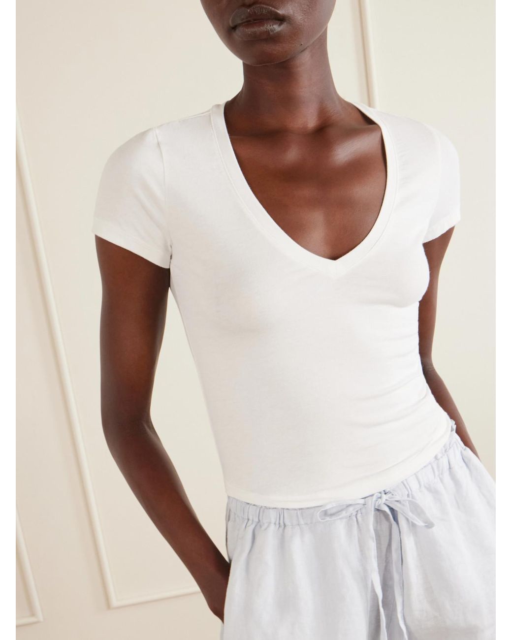 James Perse White Cropped Cotton-Blend Jersey T-Shirt