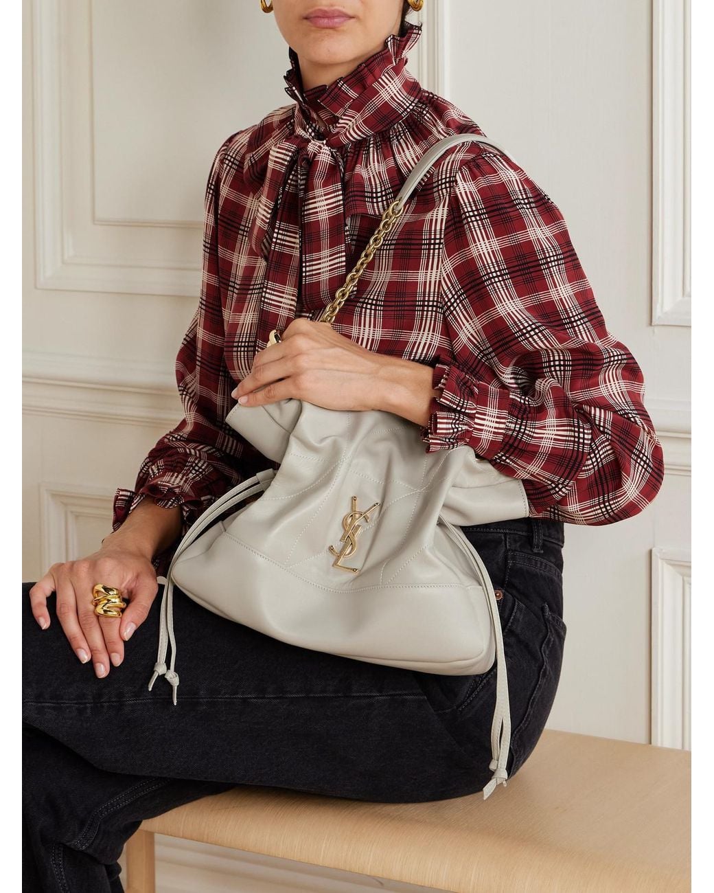 Saint Laurent White Jamie Shopping Small Quilted Leather Shoulder Bag