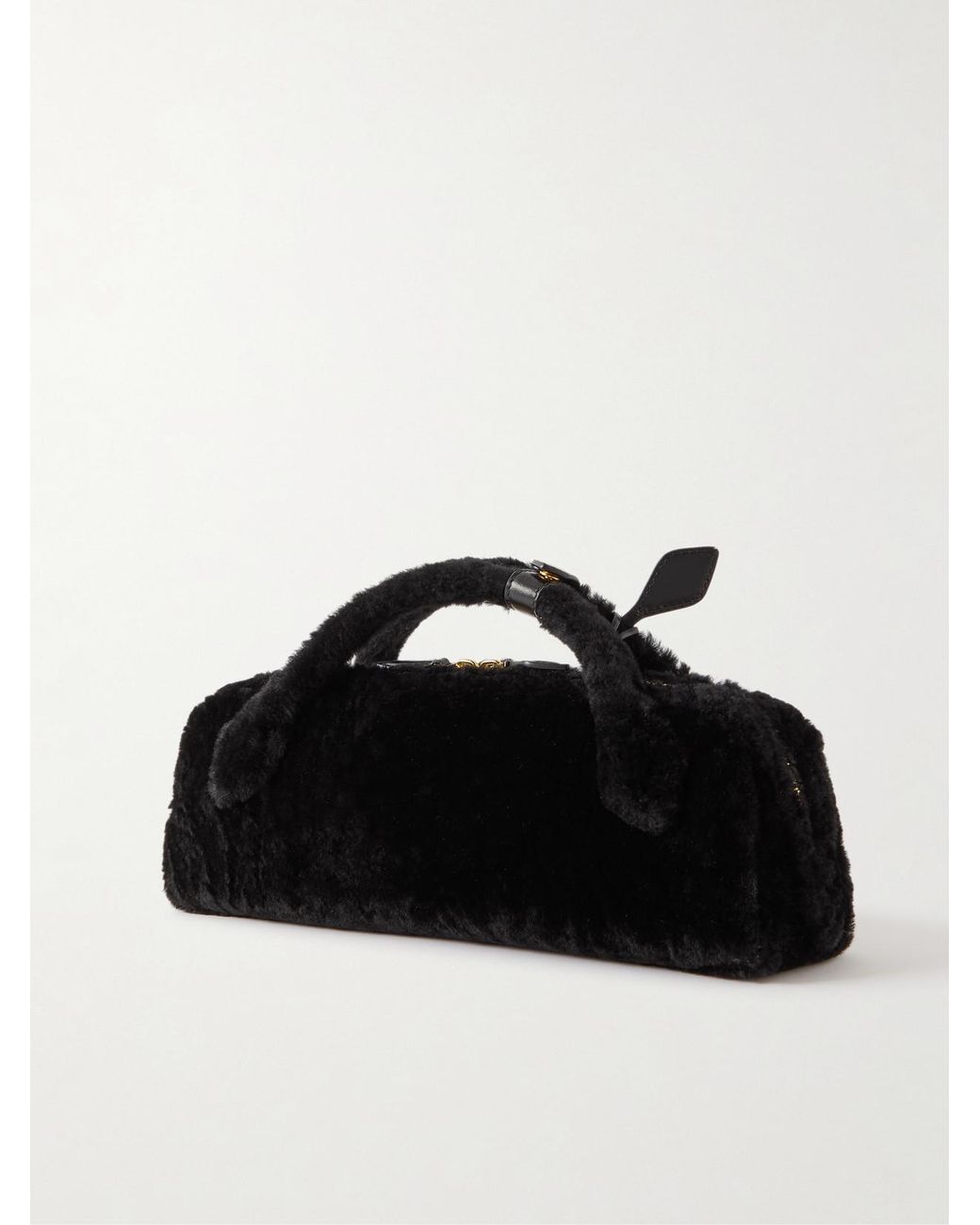 Alaïa Black Le Teckel Leather-Trimmed Shearling Clutch