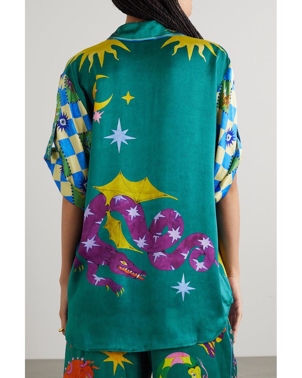ALÉMAIS + Lou Benesch Guardian Lyst Silk-satin Shirt in Printed | Green