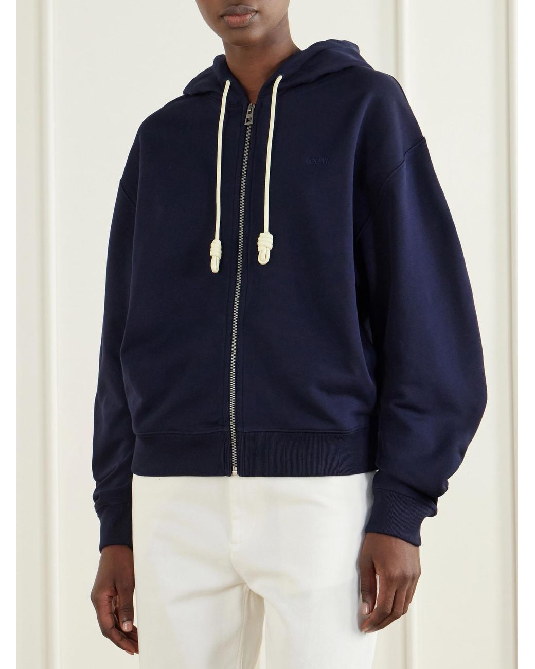 Loewe Blue Logo-Embroidered Cotton-Jersey Hooded Zip-Up Sweatshirt