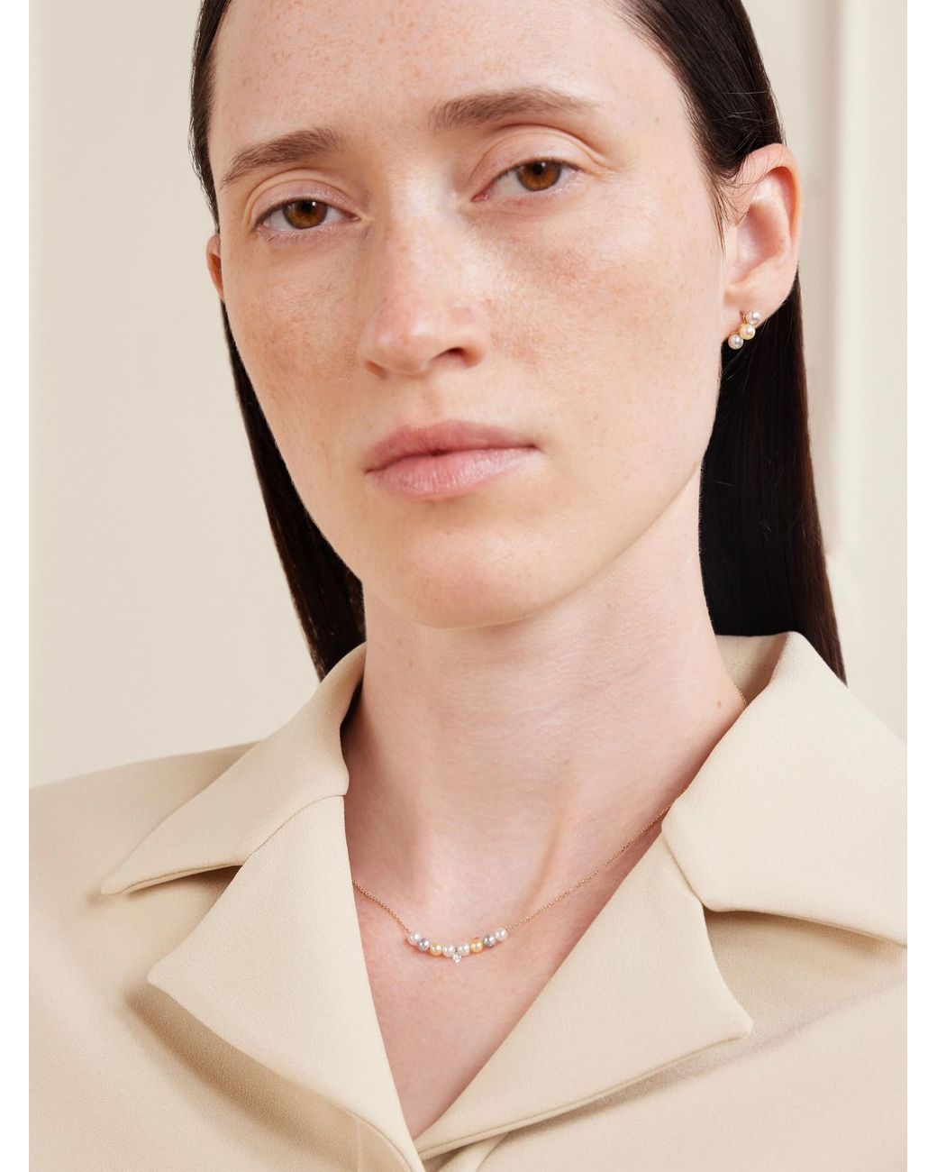 Mizuki Natural 14-Karat, Pearl And Diamond Necklace