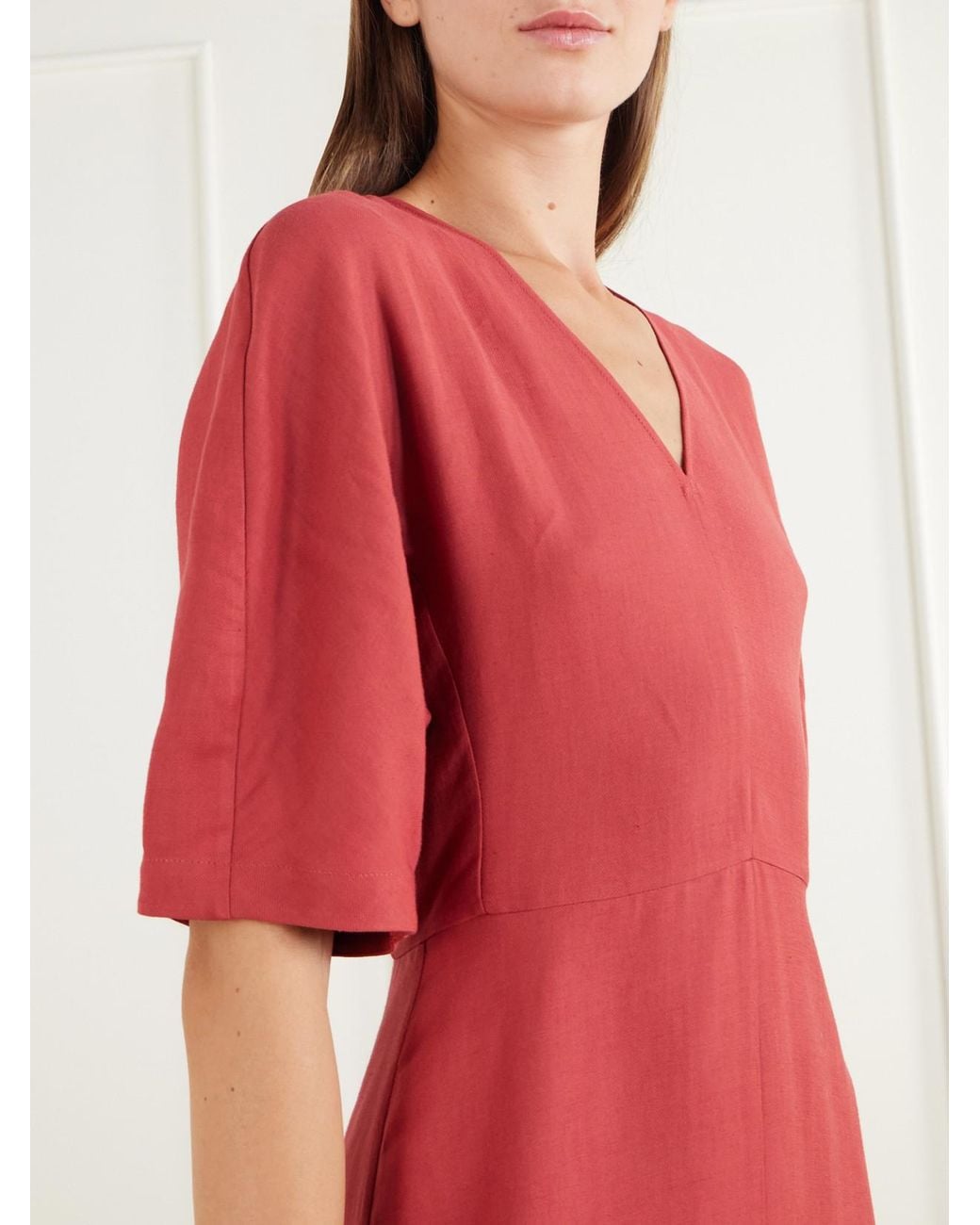 Brunello Cucinelli Red Paneled Woven Midi Dress