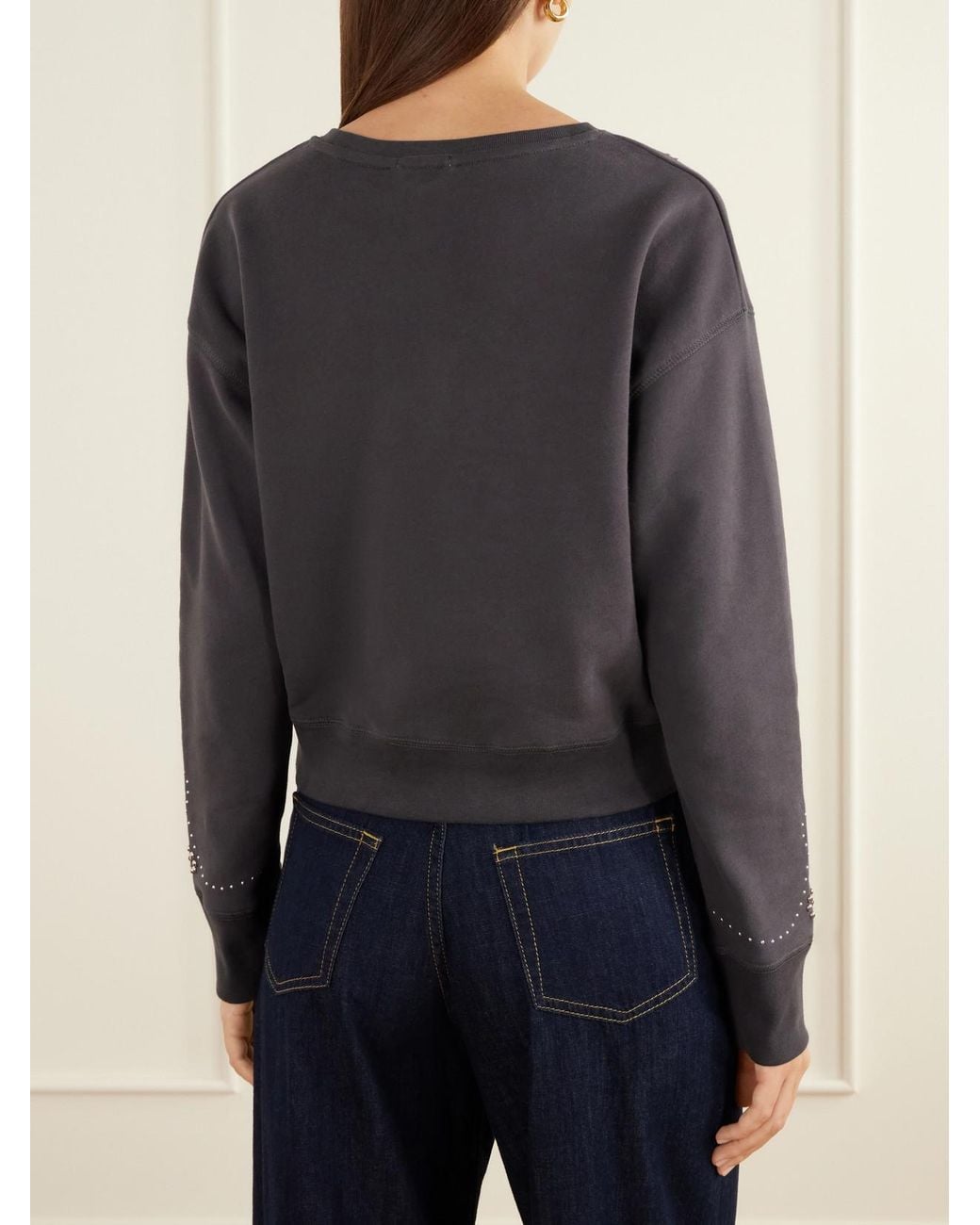 Bode Blue Studded Embellished Cotton-Jersey Sweatshirt