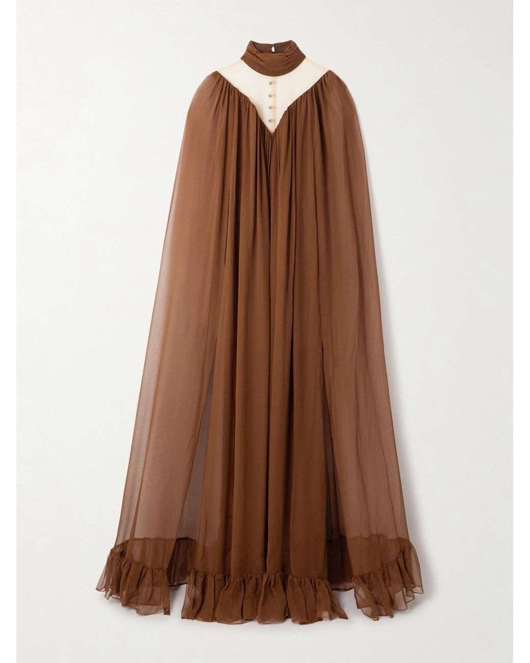 Rodarte Cape-Effect Tulle-Paneled Ruffled Silk-Chiffon Gown in Brown | Lyst Rodarte Cape-Effect Tulle-Paneled Ruffled Silk-Chiffon Gown in Brown | Lyst