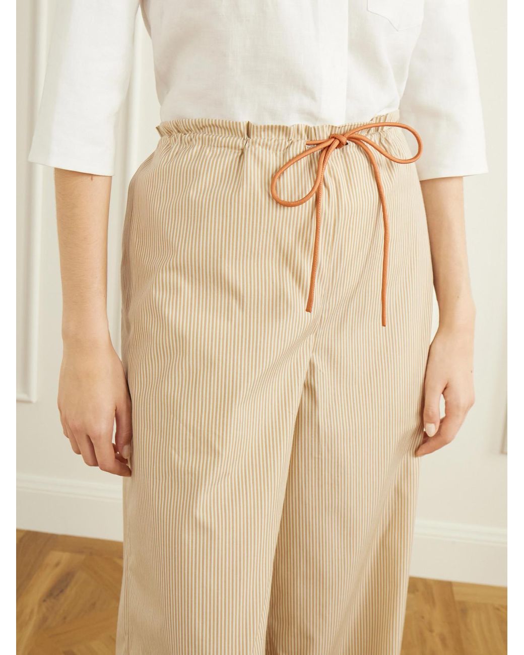 Kallmeyer Natural Wesley Striped Cotton-Taffeta Wide-Leg Pants