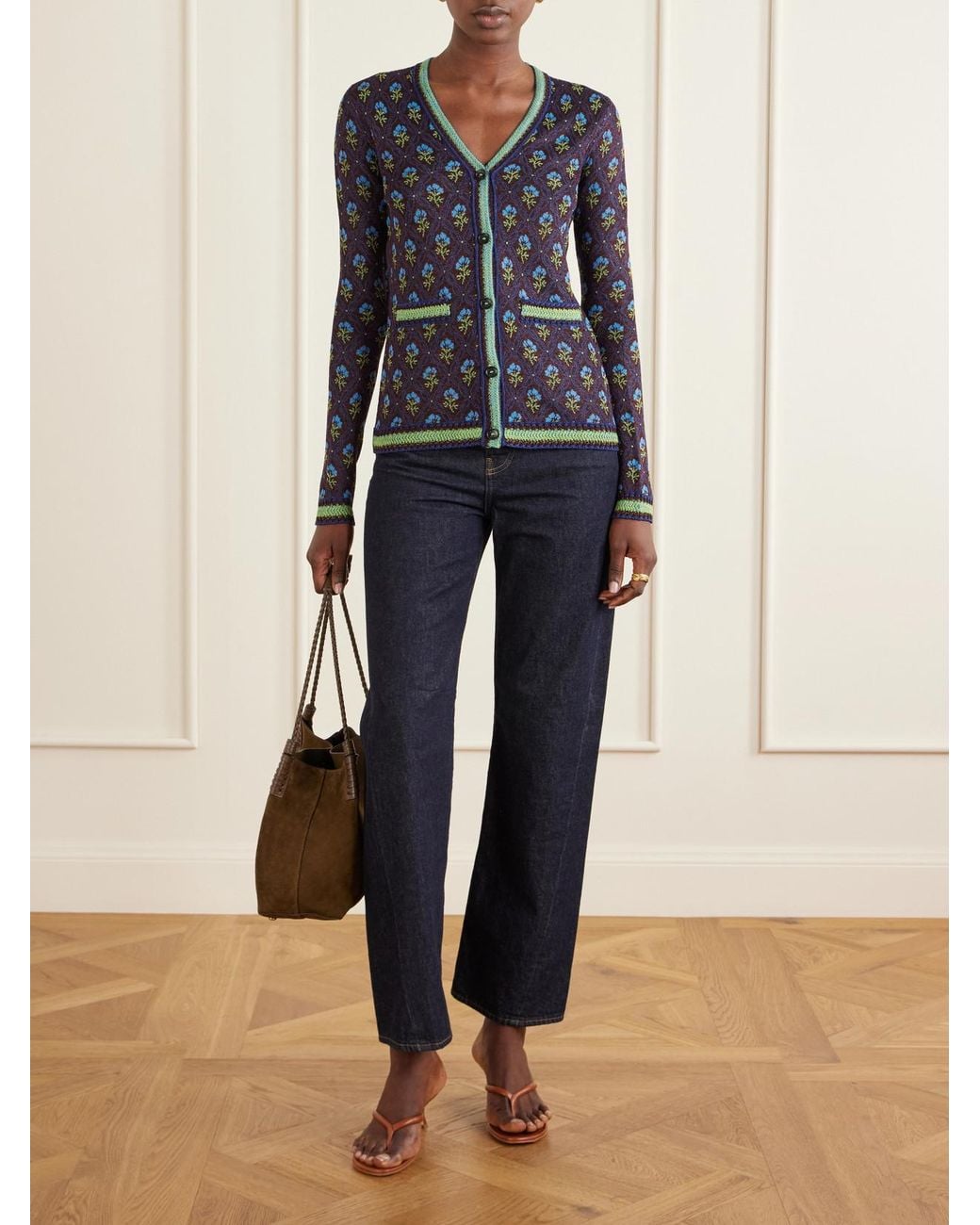 Etro Blue Embroidered Jacquard Cardigan