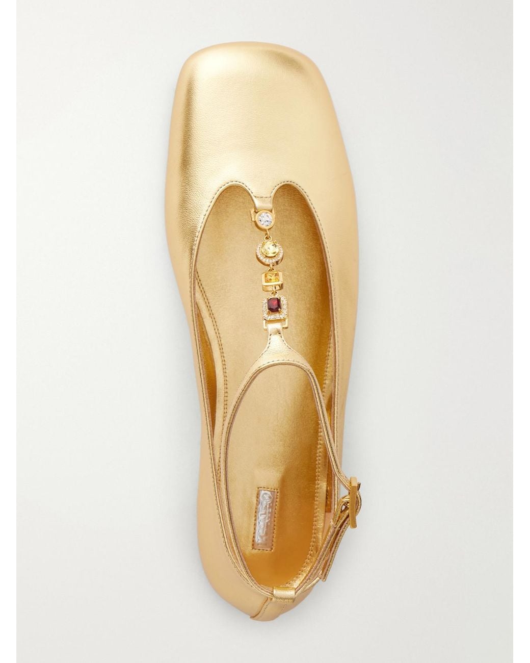 NODALETO Natural Bulla Ruby Embellished Metallic Leather Ballet Flats