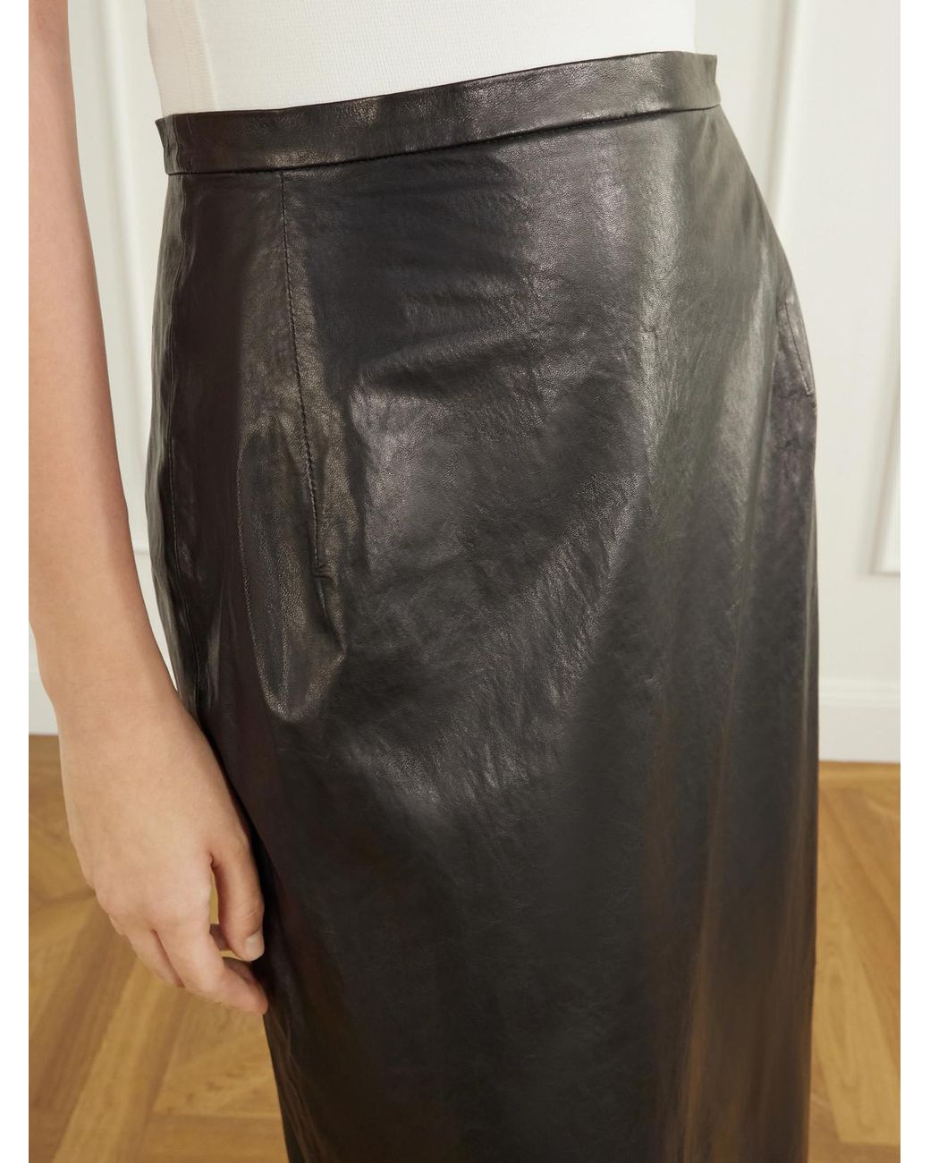 Magda Butrym Black Leather Midi Skirt