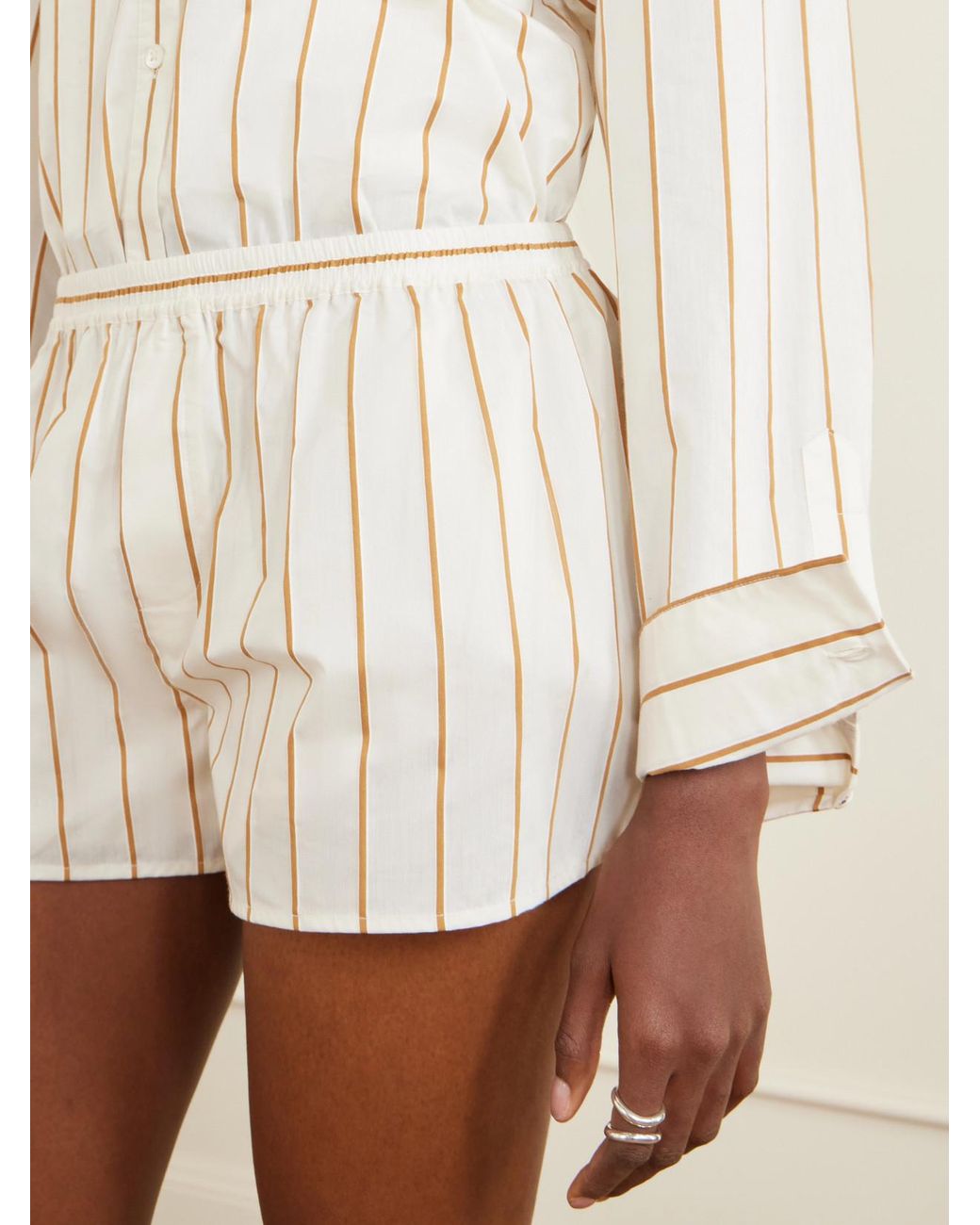 Staud Natural Rove Striped Cotton-Blend Shorts