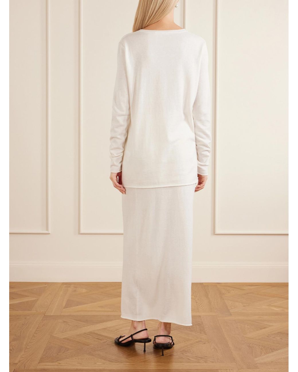 Lisa Yang White Maurie & Charlotta Cotton And Cashmere-Blend Sweater And Maxi Skirt Set