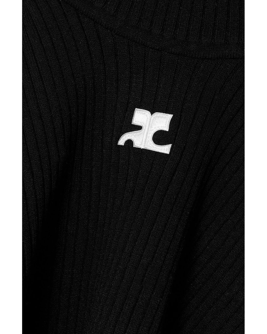 Courreges Black Embroidered Ribbed-Knit Top