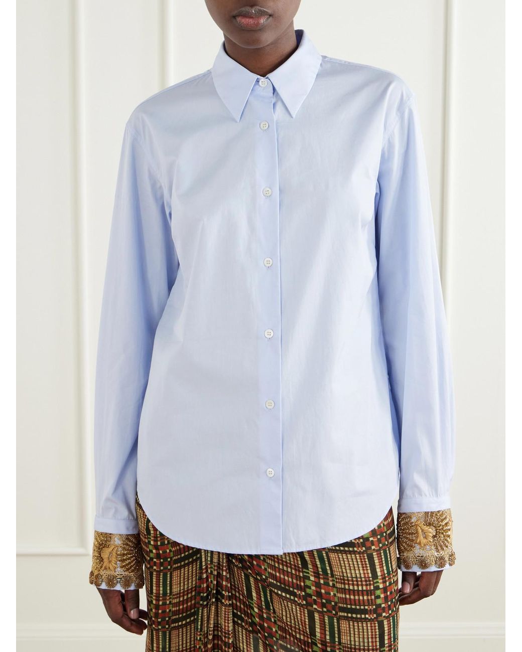 Dries Van Noten White Embroidered Cotton-Poplin Shirt