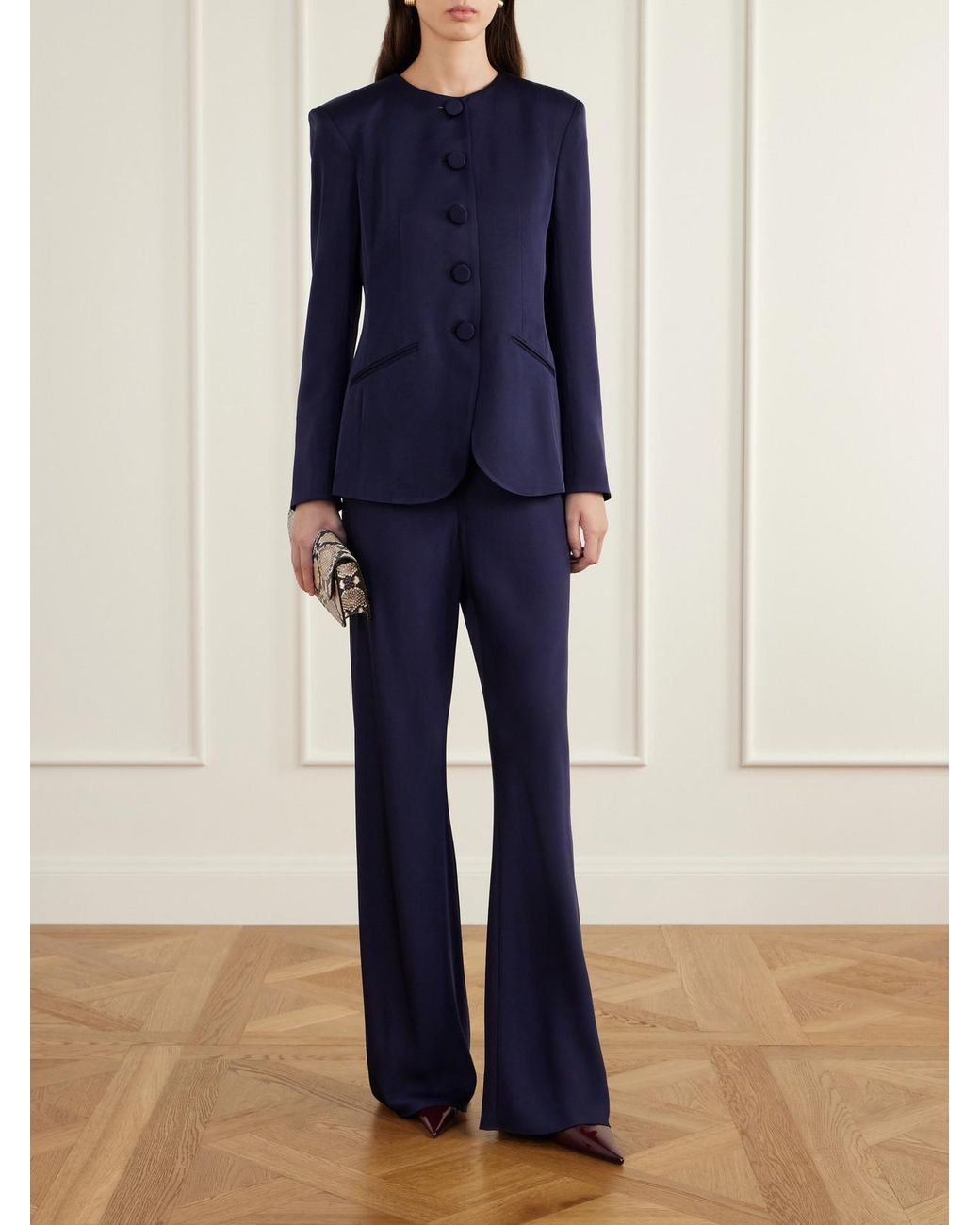 Veronica Beard Blue Braddok Cady Straight-Leg Pants