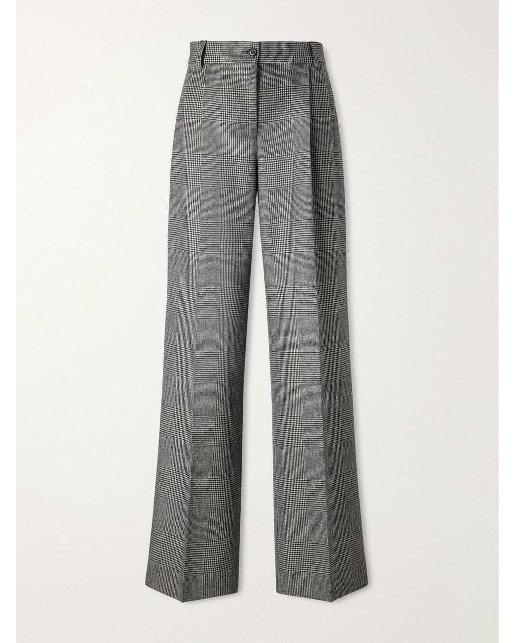 Dolce & Gabbana Gray Pleated Prince Of Wales Wool And Cashmere-Blend Flannel Wide-Leg Pants