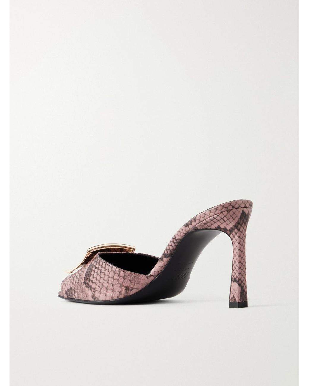 Roger Vivier Natural Trompette 85 Embellished Snake-Effect Leather Mules