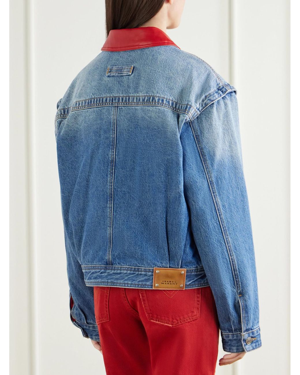 Isabel Marant Blue Devyn Leather-Trimmed Denim Jacket