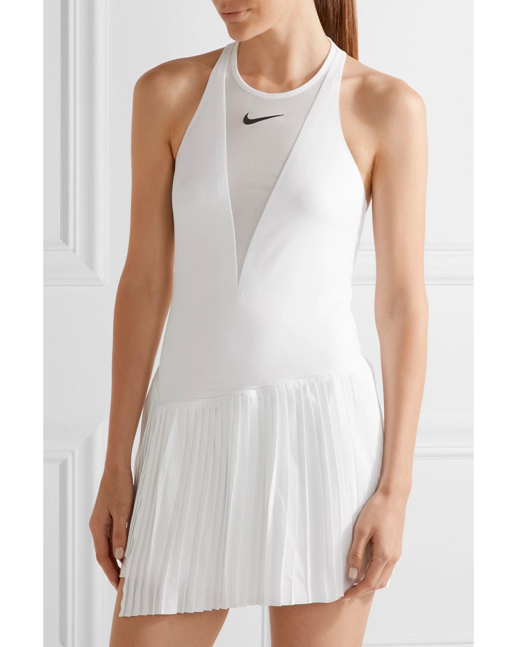 Nike Maria Dri-fit Pleated Mesh-paneled Stretch Tennis Dress in White | Lyst