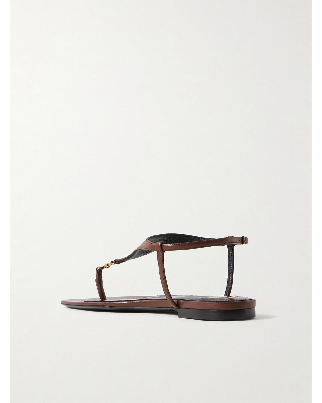 Saint Laurent Natural Cassandra Embellished Leather Slingback Sandals