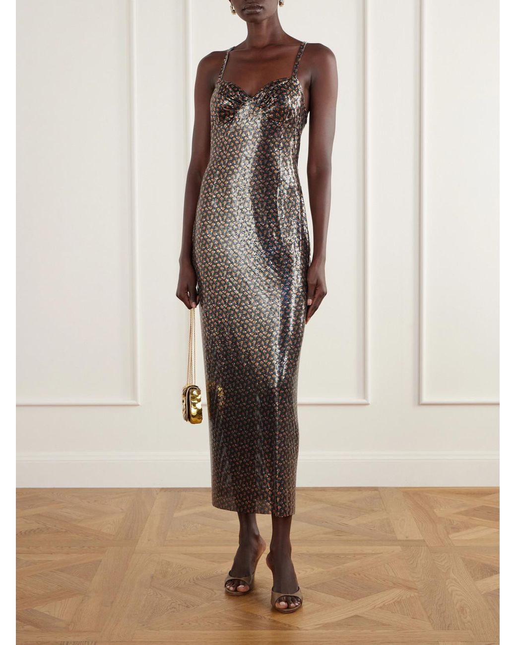 Rabanne White Floral-Printed Chainmail Gown