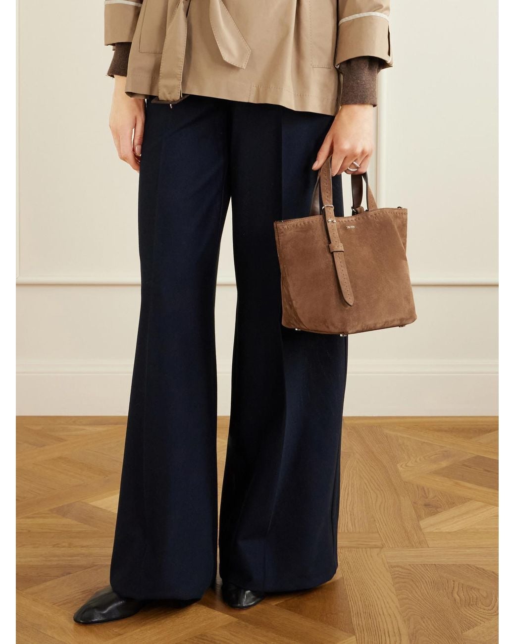 Max Mara Brown Archetipo Logo-Embellished Suede Tote