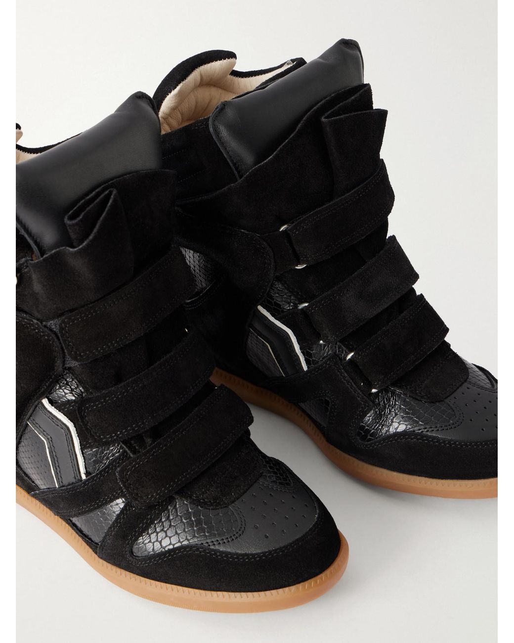 Isabel Marant Black Bekett Suede-Trimmed Snake-Effect Leather Wedge Sneakers