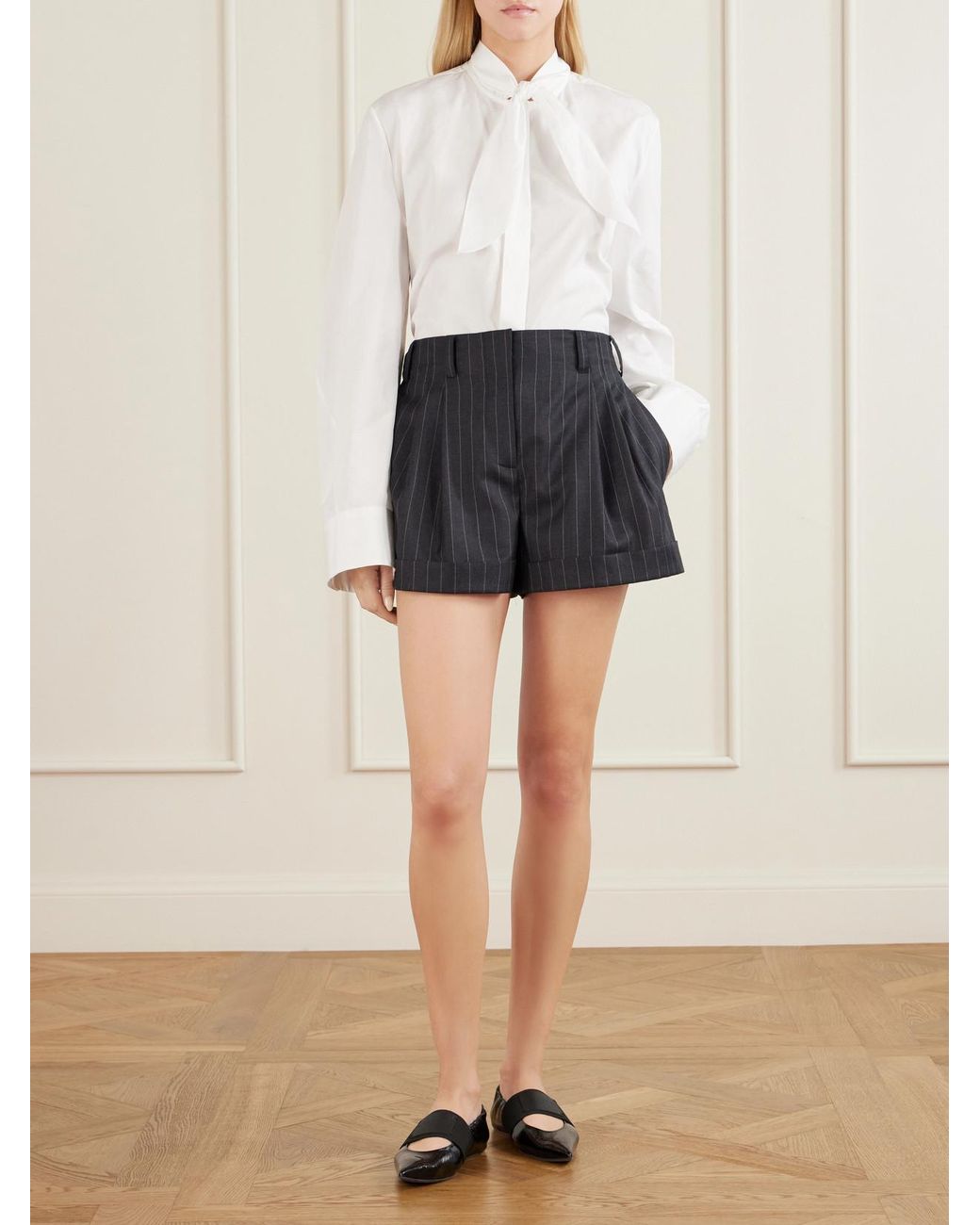 Givenchy Blue Striped Double-Pleated Wool Shorts