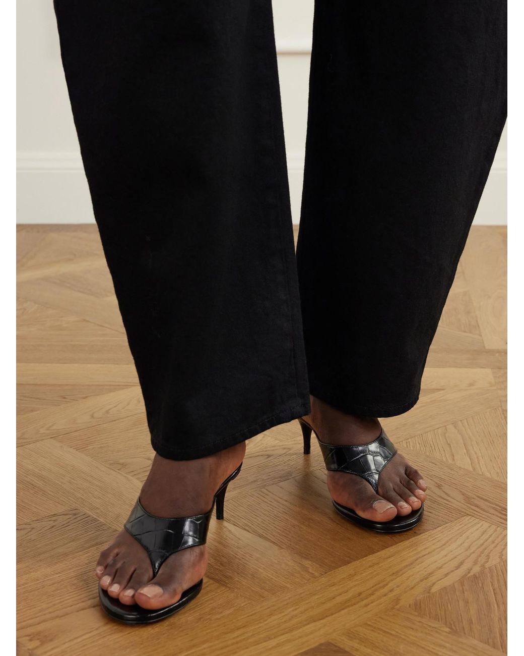 Alaïa Black Infra 55 Croc-Effect Leather Thong Sandals