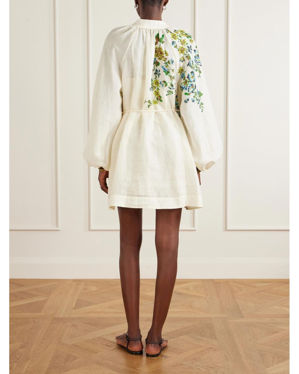 ALÉMAIS White Phyllis Flower-Print Ramie Mini Dress
