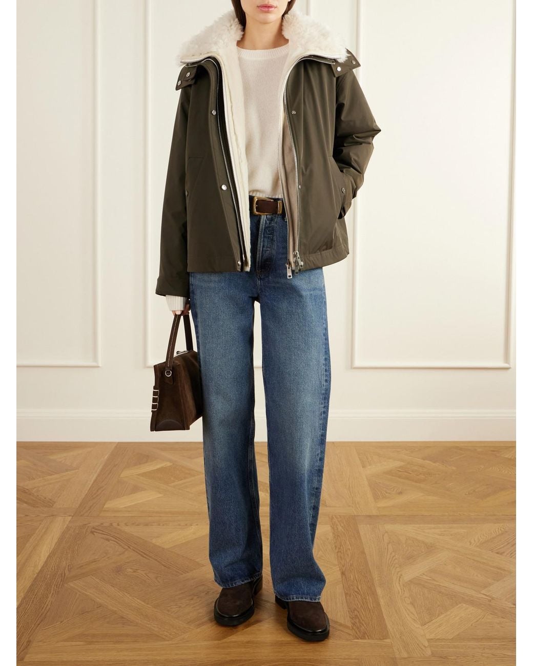 Yves Salomon Green Hooded Padded Shearling-Trimmed Shell Jacket