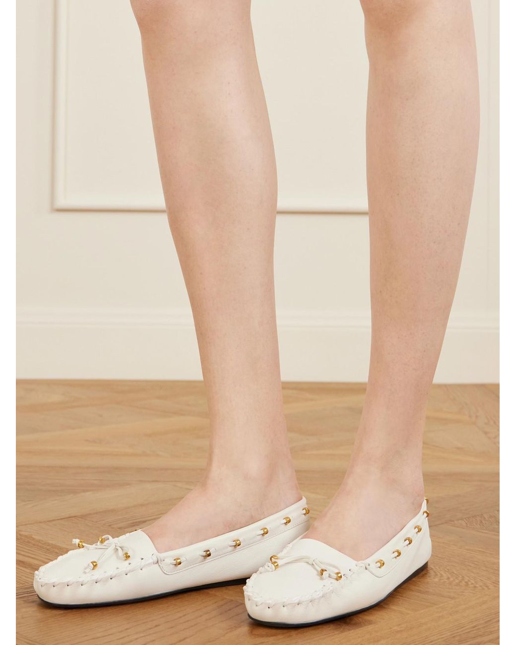 Khaite White Milly Embellished Whipstitched Textured-Leather Loafers