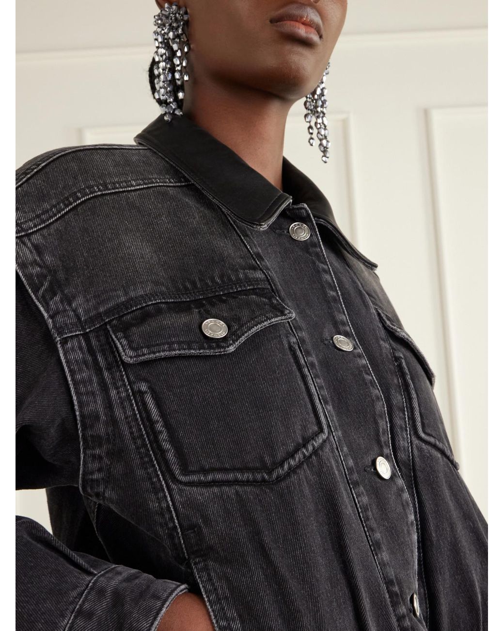 Isabel Marant Blue Devyn Leather-Trimmed Denim Jacket