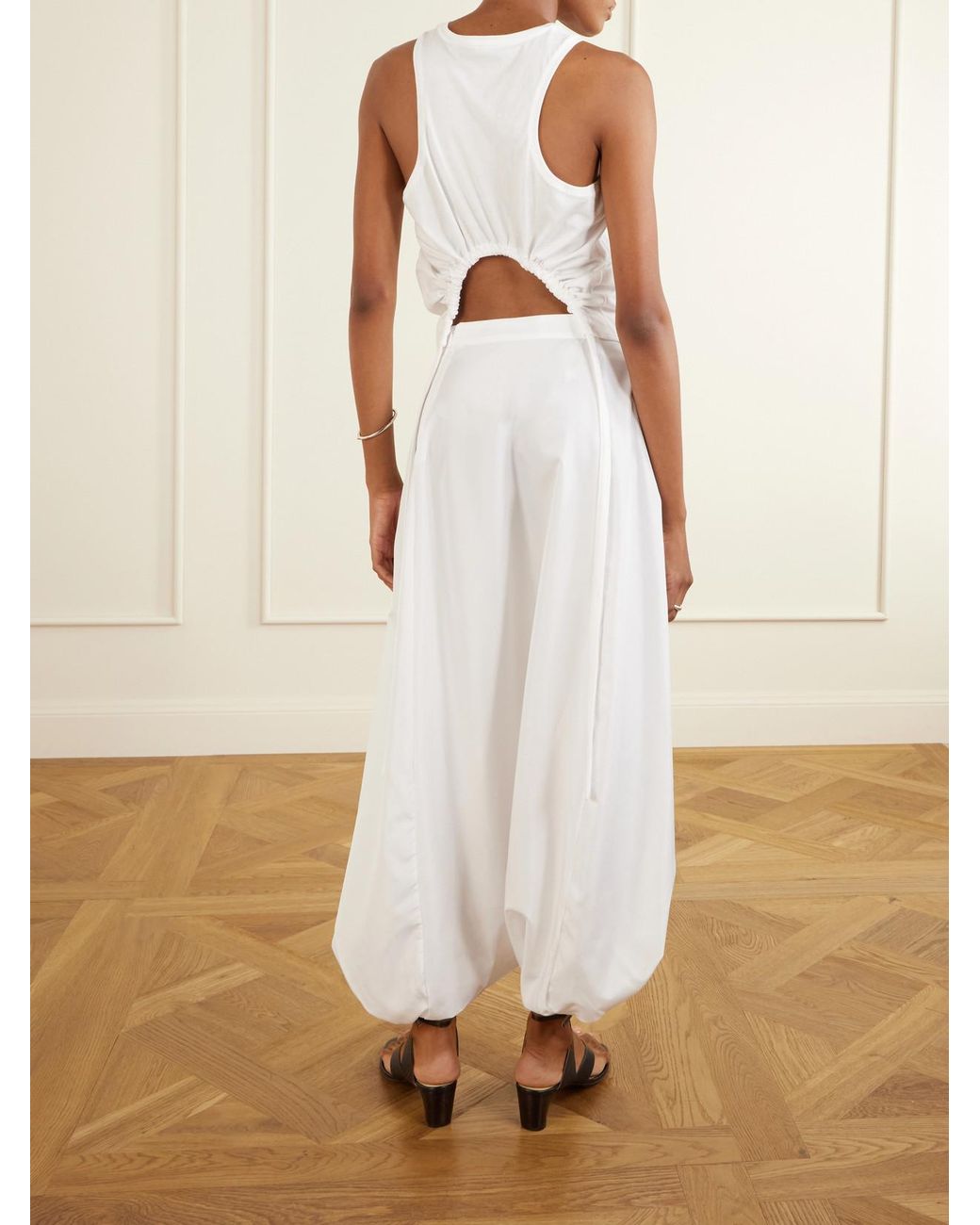 Tibi White Ruched Open-Back Cotton-Blend Jersey Tank