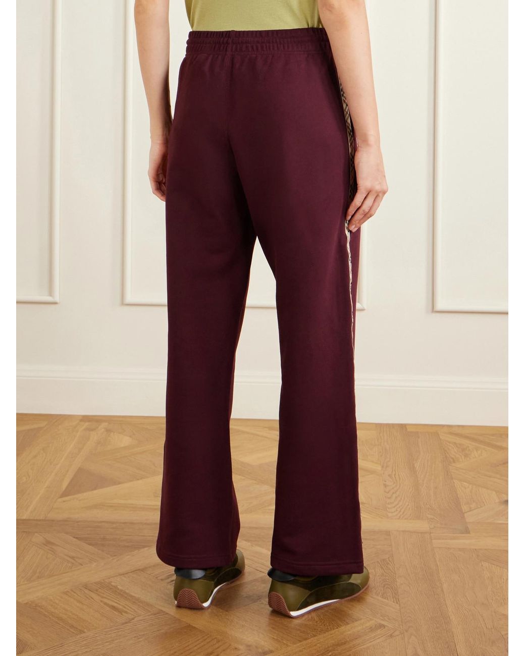 Burberry Red Jodie Checked Cotton-Jersey Straight-Leg Track Pants