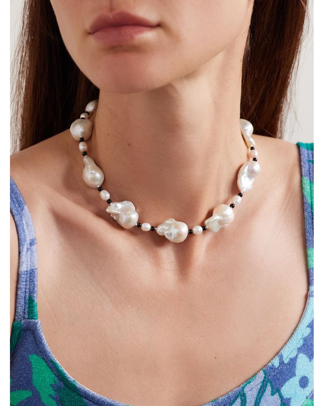 Gohar World Natural Host, Pearl And Onyx Necklace