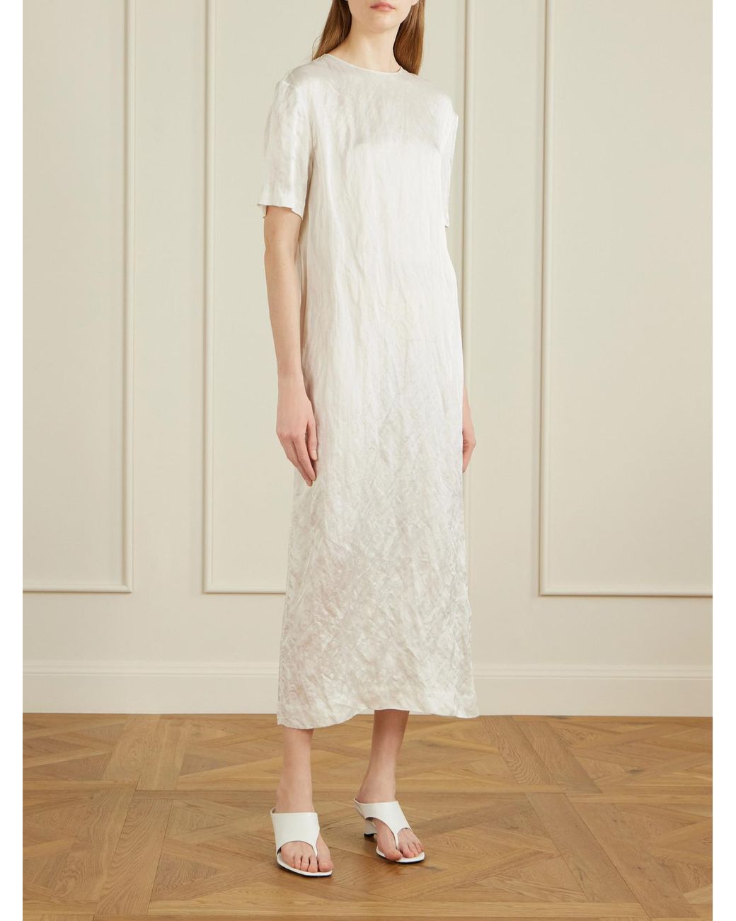 Khaite White Webber Crinkled-Voile Midi Dress