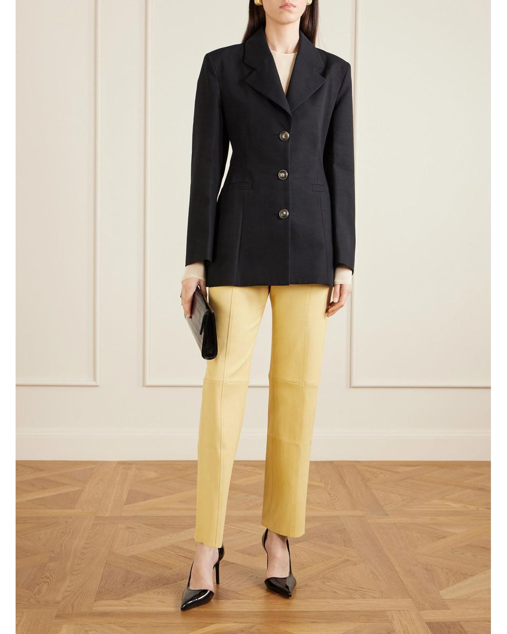 Stouls Yellow Benny Leather Straight-Leg Pants