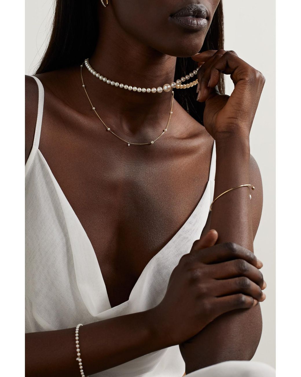 Mizuki Natural 14-Karat, Pearl And Diamond Necklace