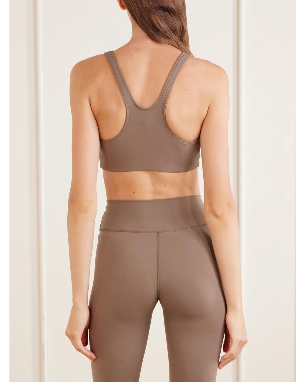 Sporty & Rich Natural Logo-Print Stretch-Jersey Sports Bra