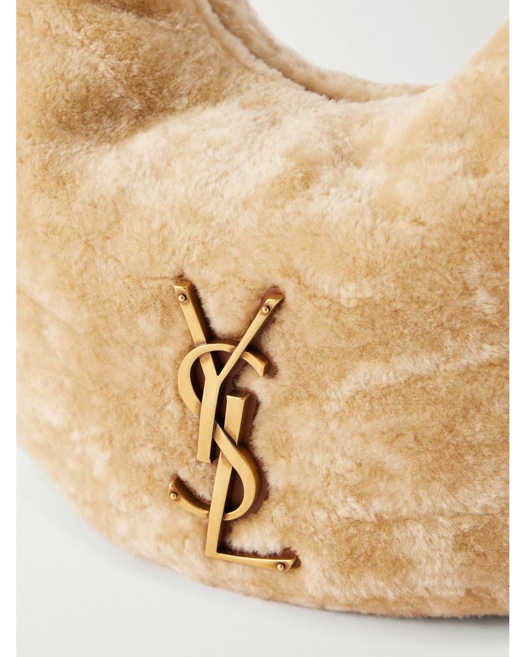 Saint Laurent Natural Icarino Cassandre-Embellished Shearling Mini Bag