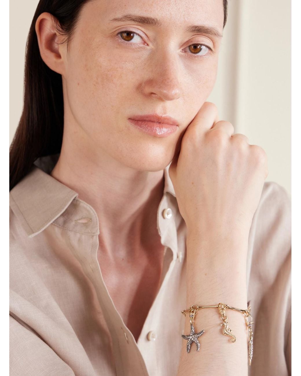 Lucy Delius Natural Show Your Bones 14-Karat Rhodium-Plated Diamond Bracelet