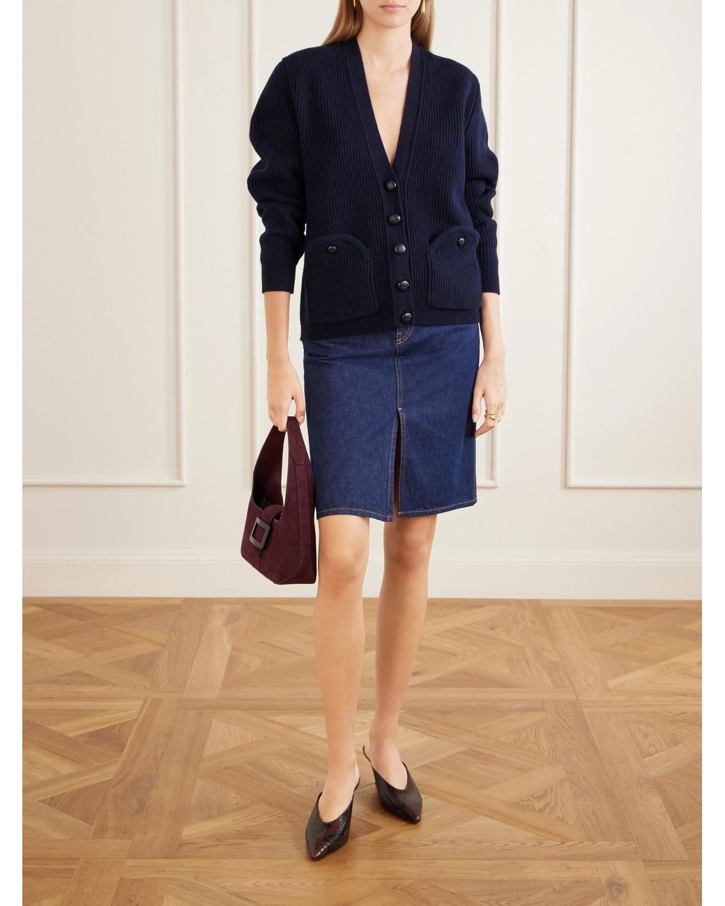 Blazé Milano Blue Ribbed Wool And Cashmere-Blend Cardigan