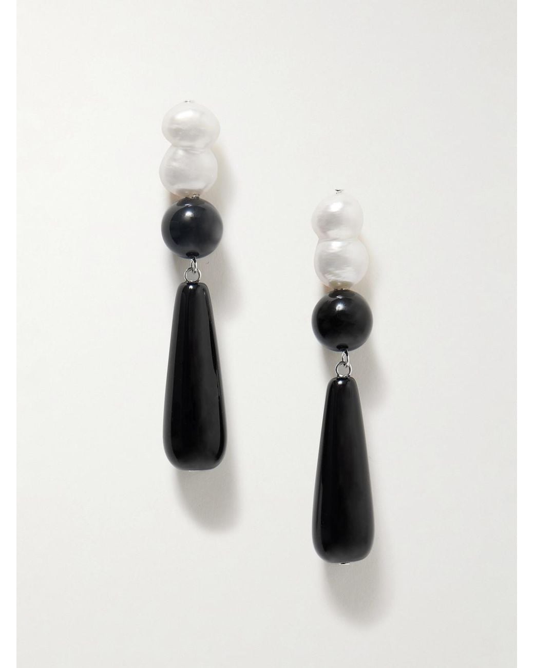 COMPLETEDWORKS Natural Tarn Ii Recycled, Onyx And Pearl Earrings