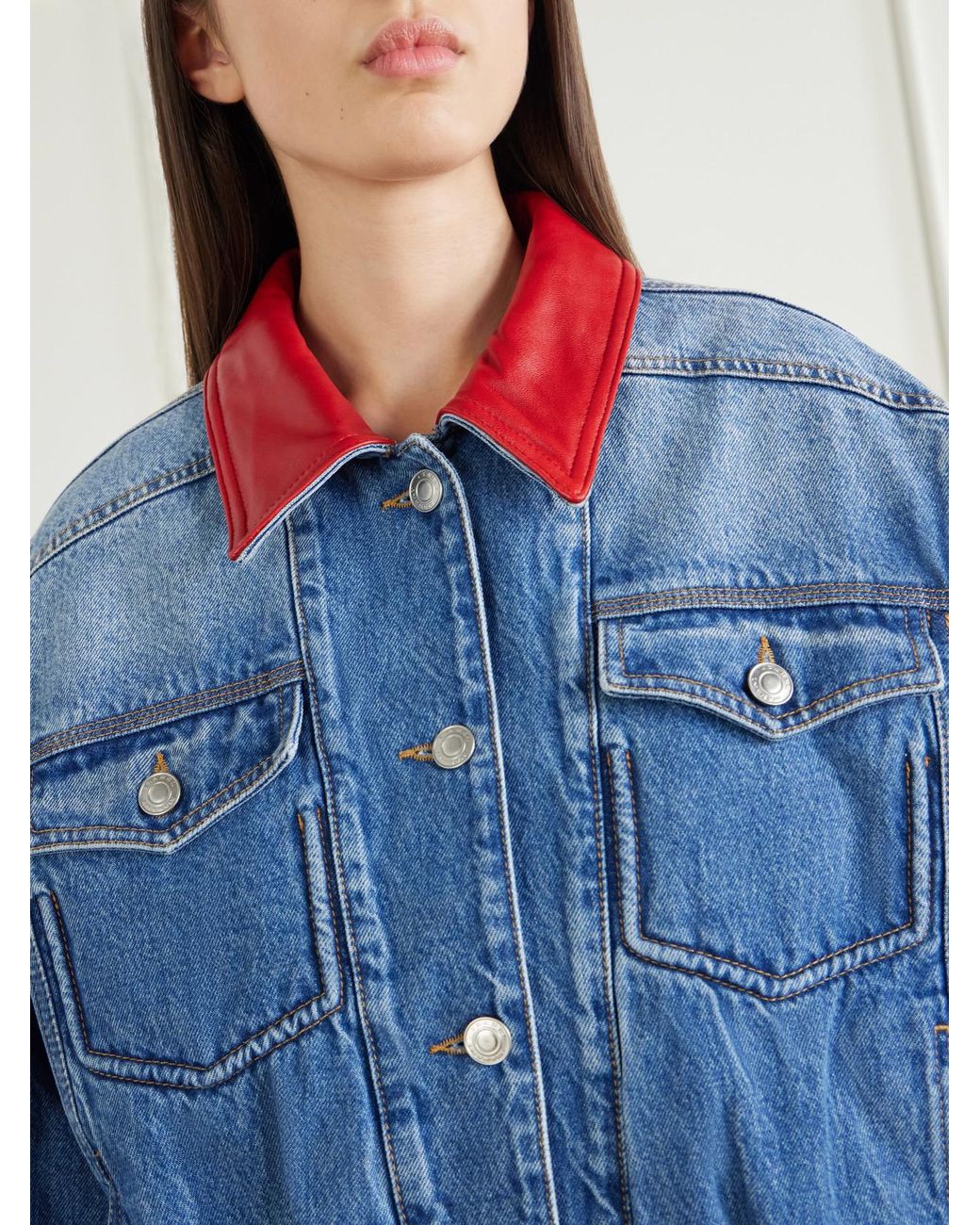 Isabel Marant Blue Devyn Leather-Trimmed Denim Jacket