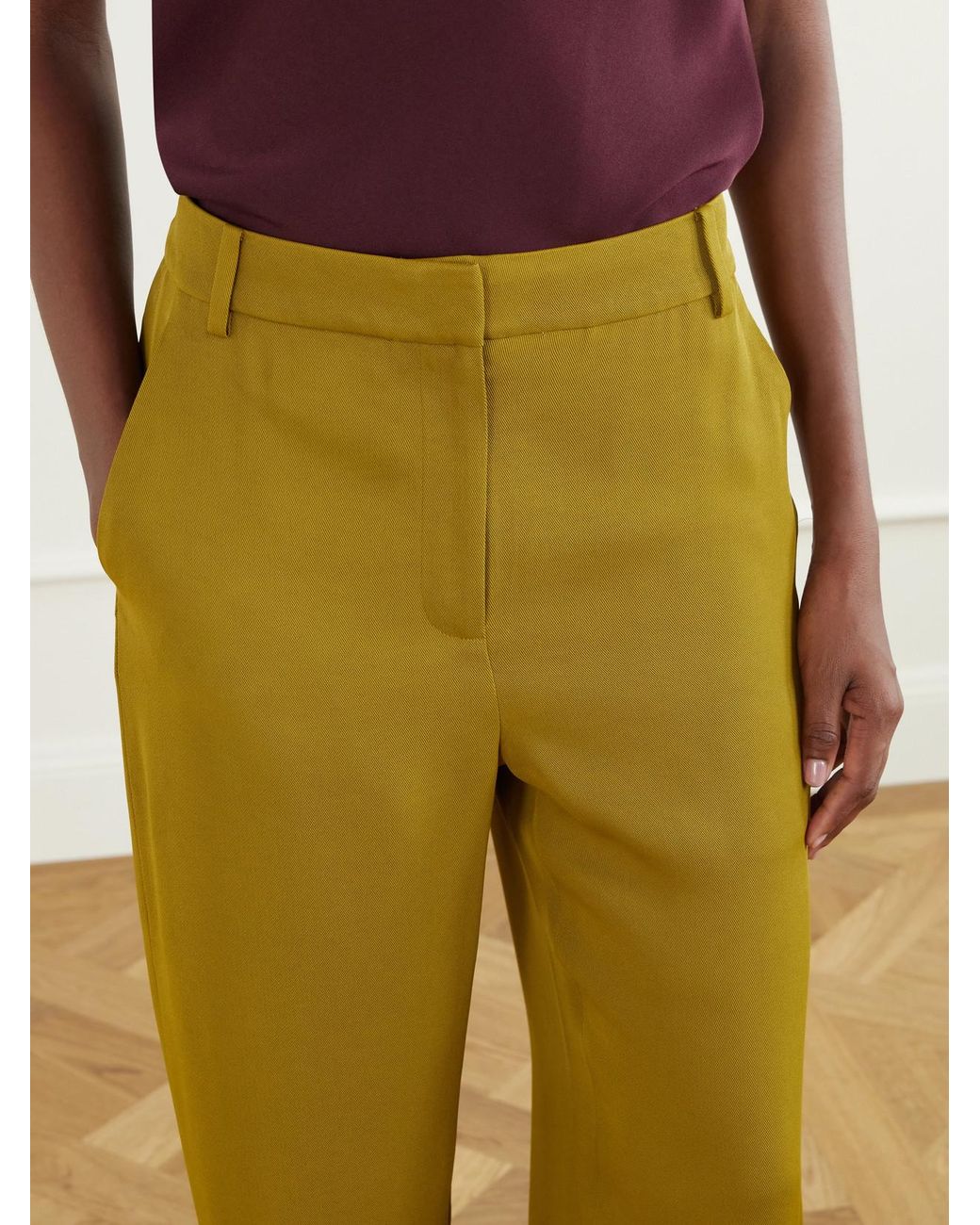 Tibi Yellow Grace Satin-Twill Tapered Pants