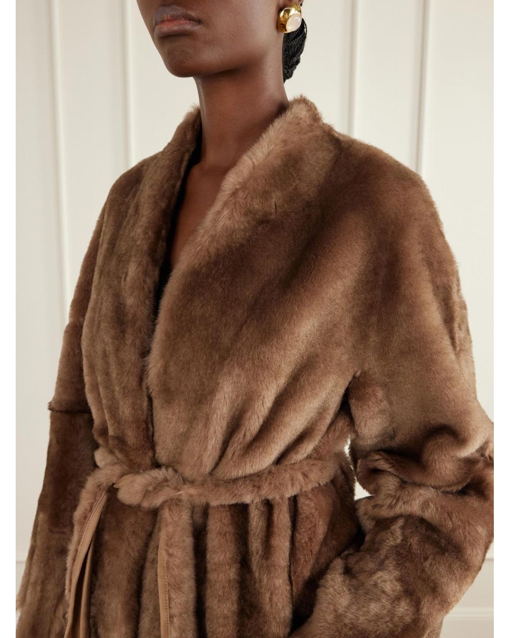 Nour Hammour Brown Davos Belted Shearling Coat