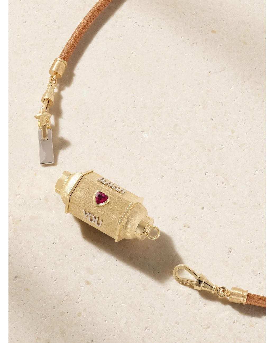 Marie Lichtenberg Natural Love You Locket 18-Karat And, Ruby, Diamond And Leather Necklace