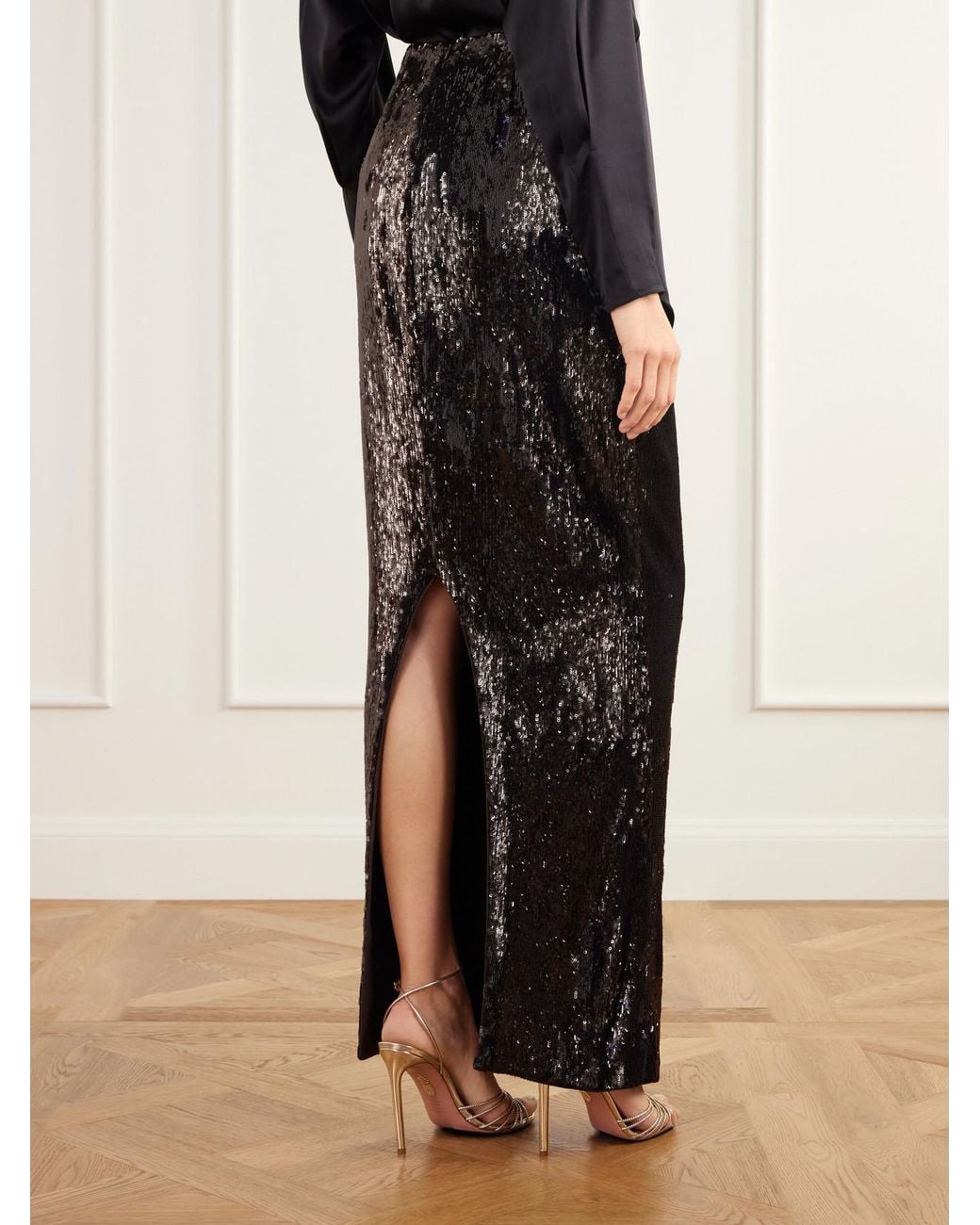 Balmain Black Sequined Crepe Maxi Skirt